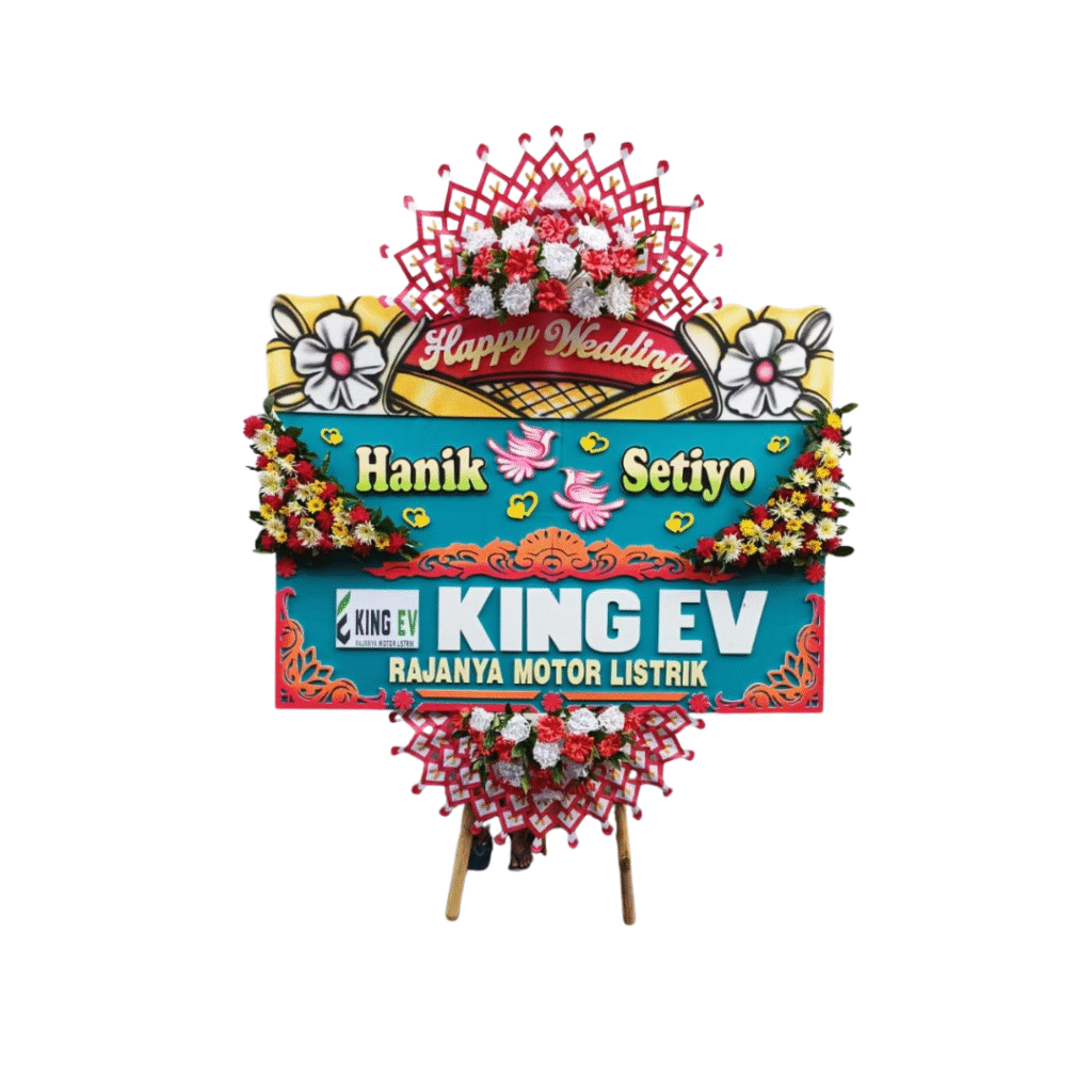 Karangan bunga pink Happy wedding